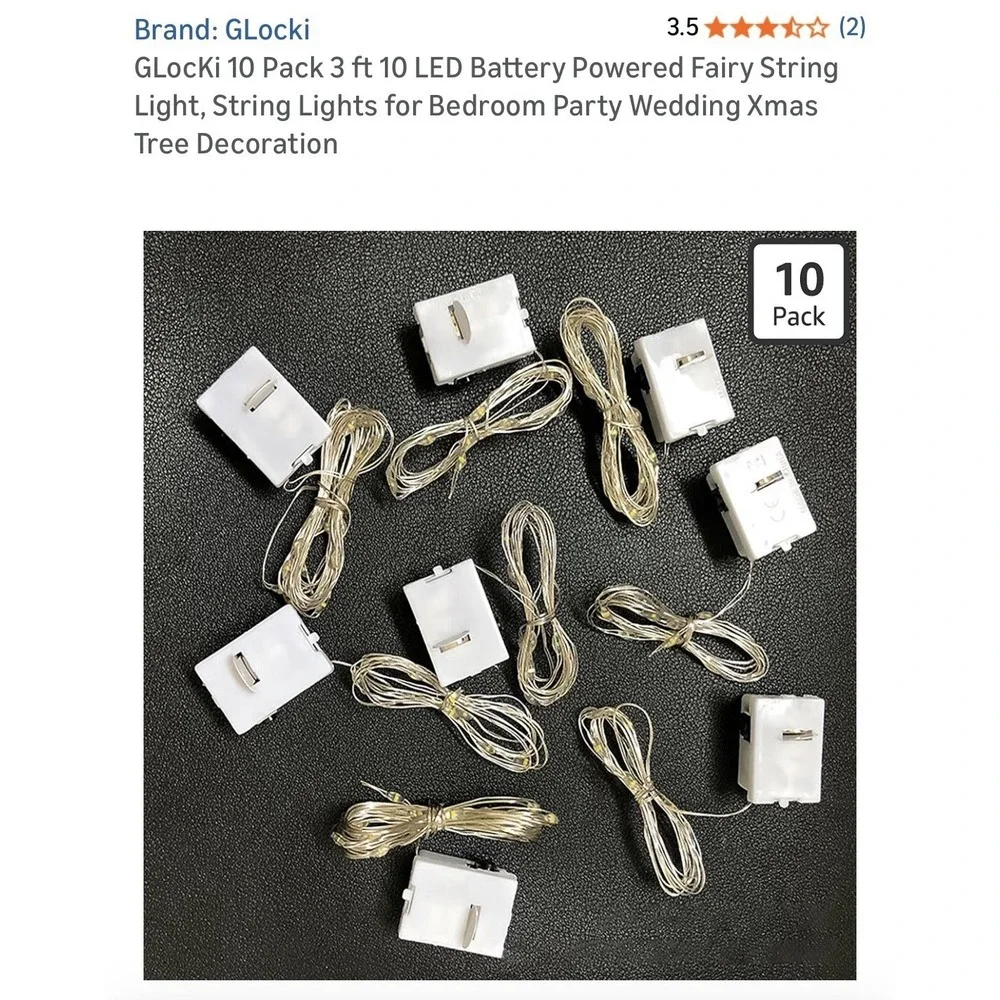 10 Pack 6.6ft 20 LEDs Battery‎ Operated Mini LED Copper Wire String Fairy Lights